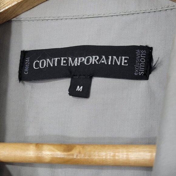 Contemporaine | Light Gray Button Front Casual Jacket Coat Pockets Cotton Medium - Picture 3 of 10